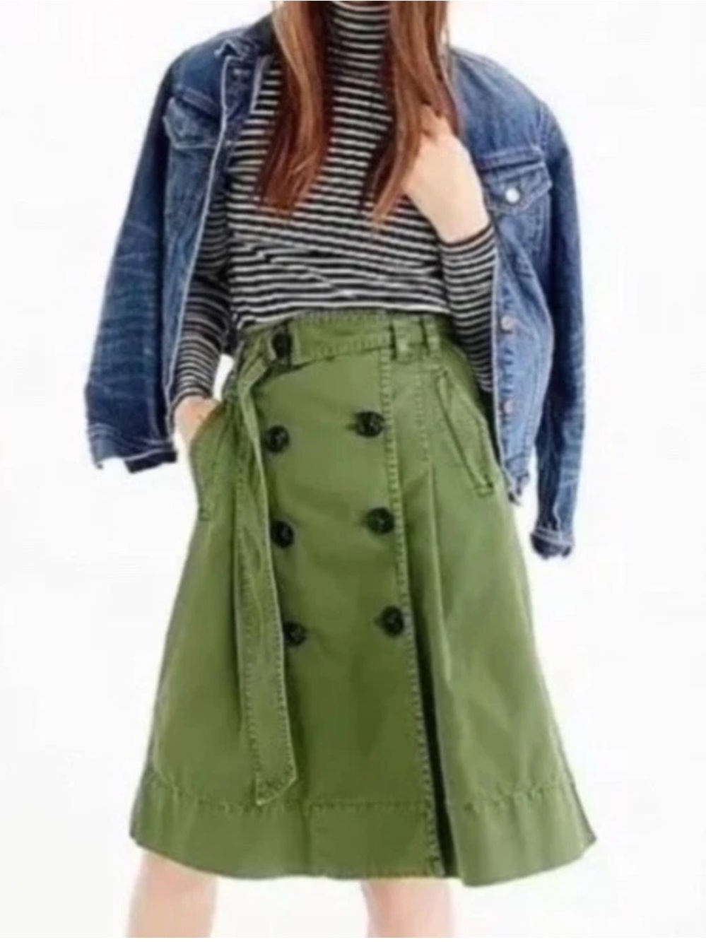 J. Crew Army Green Double-Breasted Utility Midi Skirt Sz 00